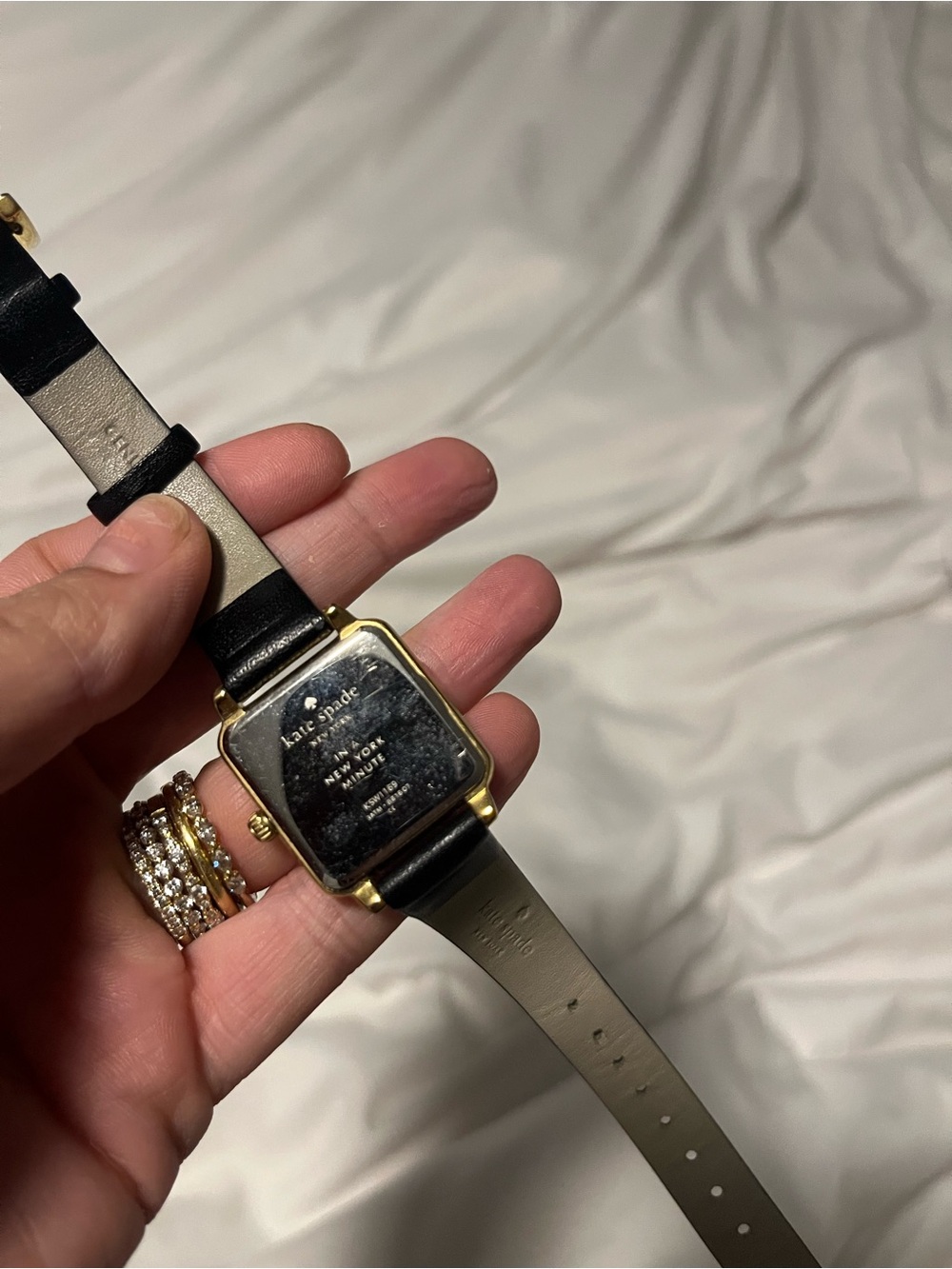 kate spade Women's Black Leather Square Watch - Gold Case w diamond like accent - Picture 3 of 3